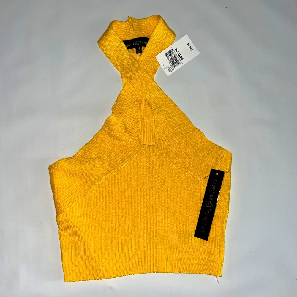 Almost Famous Ribbed Knit Criss Cross Halter Tank Top Orange NWT!
